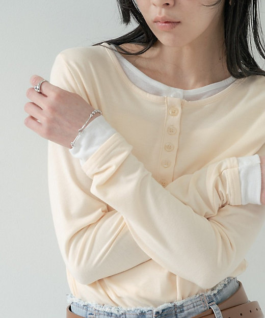 バイカラーヘンリーネックカットソー（2002597001