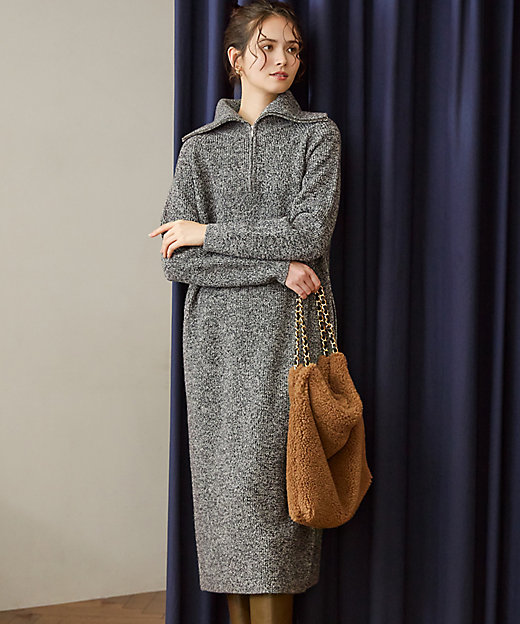 ダイアグラム ウールニットフレアワンピース 紫 金ボタン S セール