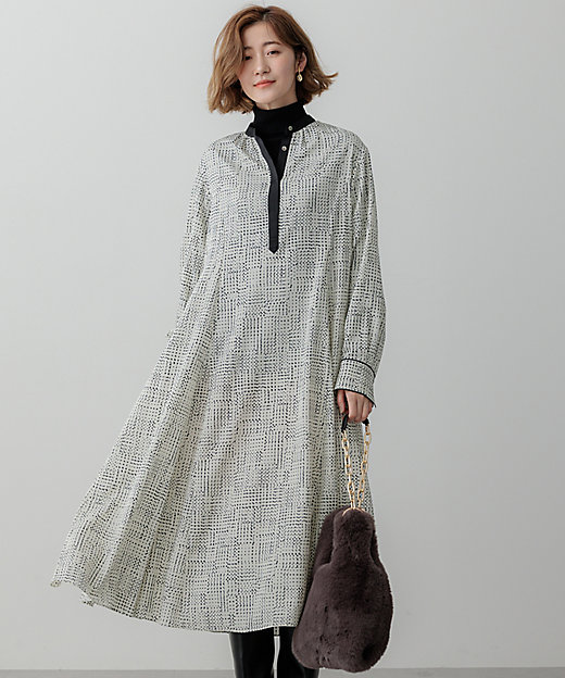 洗える】モノクロトーンプリント ワンピース（OPWSGS0014