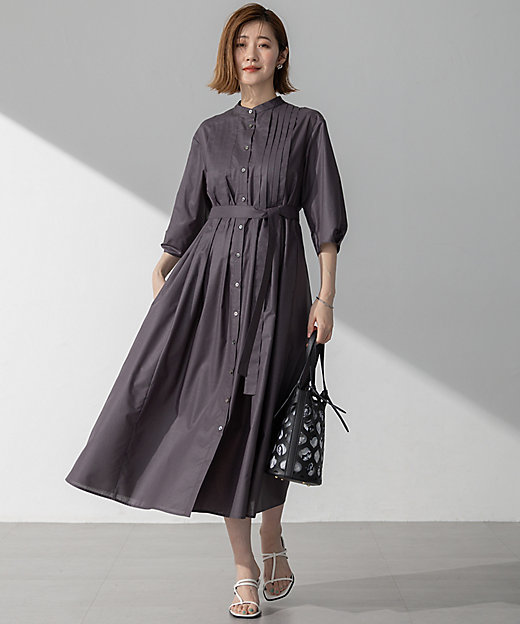 洗える】ラスターローン フロントタック ワンピース