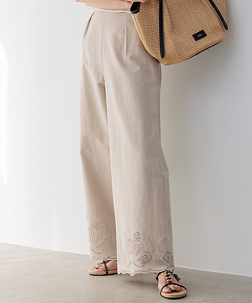 洗える】リネンエンブロイダリー ワイドパンツ（PRWOCM0508