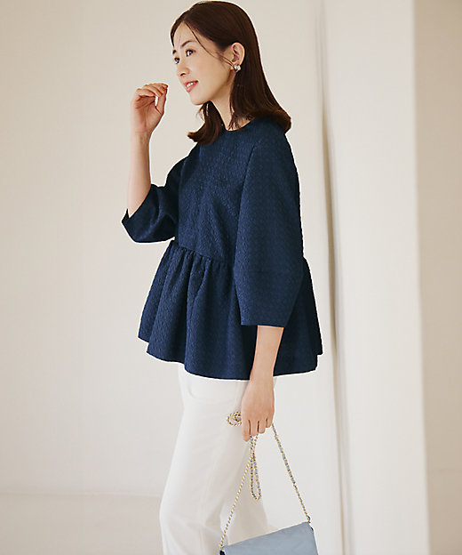 一部店舗限定／洗える】プレザンスジャカード ペプラム ブラウス