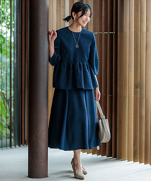 一部店舗限定／洗える】プレザンスジャカード ペプラム ブラウス