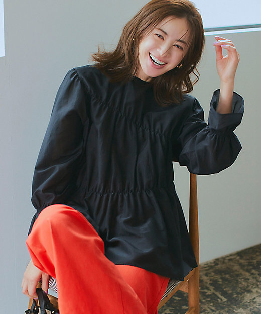 洗える】シアーコットンシルク シャーリング デザイン ブラウス