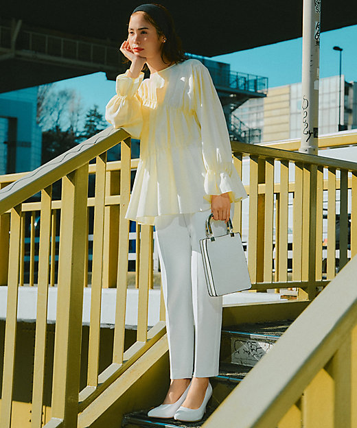 洗える】シアーコットンシルク シャーリング デザイン ブラウス