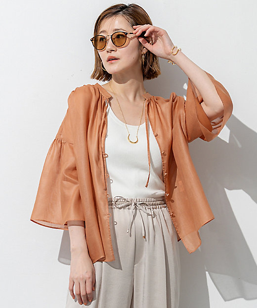 洗える】ソフトシアーフィルム ギャザー ブラウス