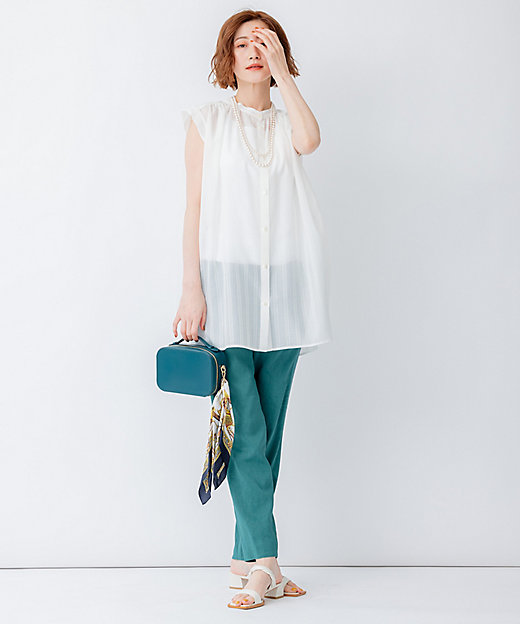 洗える】シアーストライプ ノースリーブ ブラウス