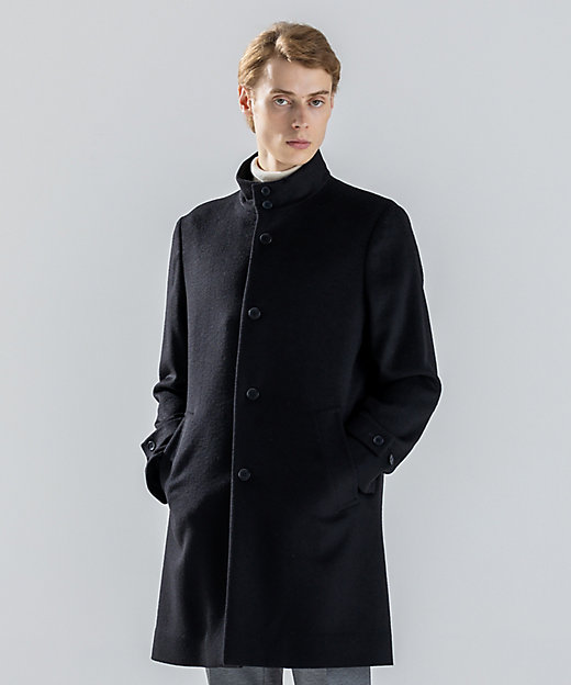 新素材】ライトウールシャギー スタンドカラーシングルブレストコート