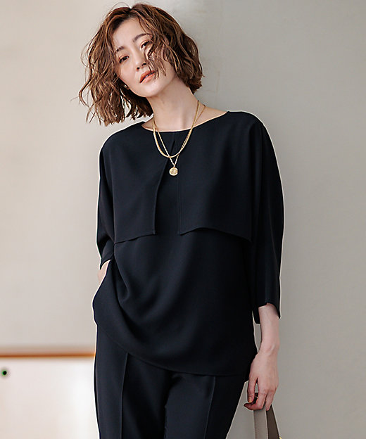 洗える】ストレッチジョーゼット ケープデザイン カットソー