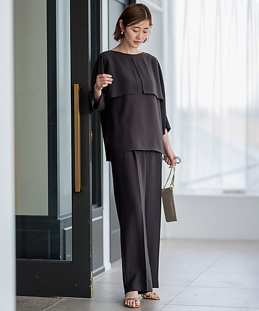 洗える】ストレッチジョーゼット ケープデザイン カットソー