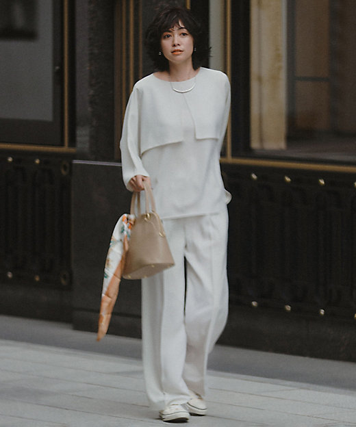 洗える】ストレッチジョーゼット ケープデザイン カットソー