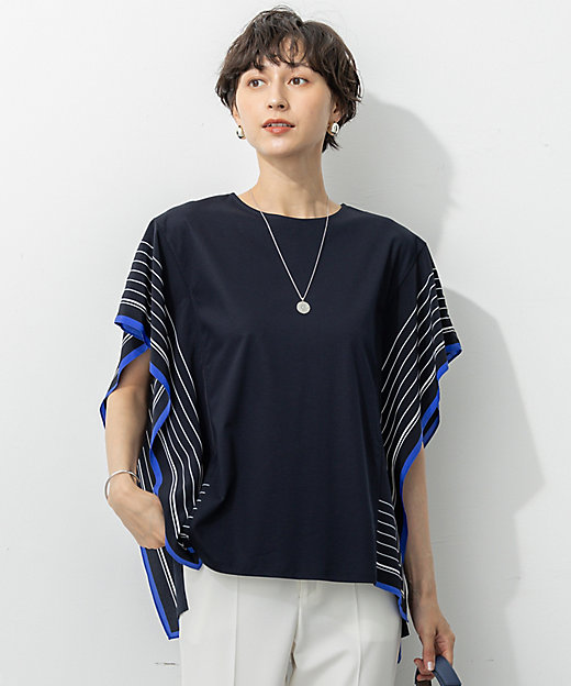 汗じみ防止加工】スカーフプリントコンビ フレンチスリーブ カットソー