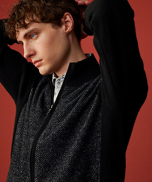 イタリア糸使用／洗える】メリノブレンドモール ジップ ニット