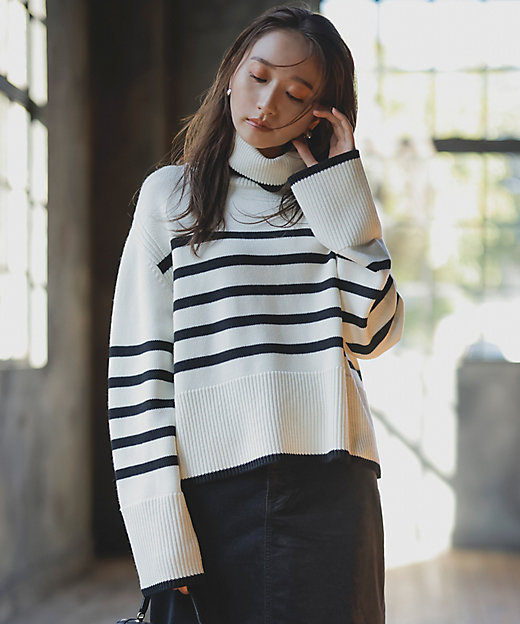 洗える】ウールミドルゲージ ボーダー ニット（KRWOSW0555