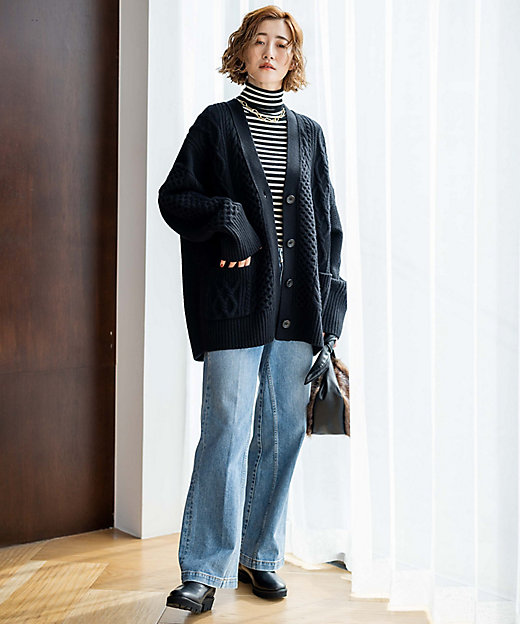 洗える】ウールカシミヤ アランパターン カーディガン