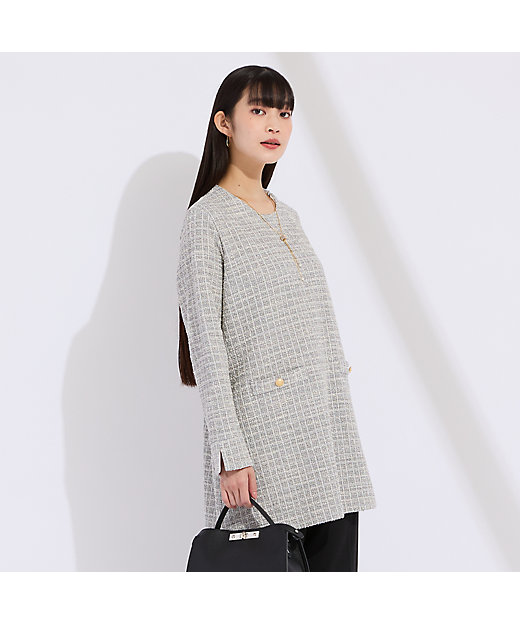 M～4L】イタリア製素材ラメニットツイードチュニック