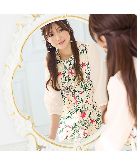 チェック＆フラワー刺繍ワンピース（51012605） | Rose Tiara