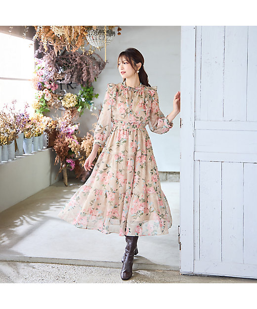 手洗いOK】ボタニカル風フラワーワンピース（51015503