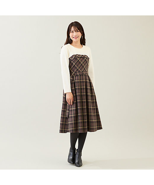 チェック切替ドッキングワンピース（51016510） | Rose Tiara