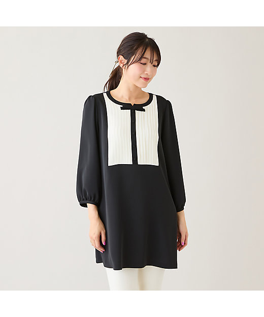 接触冷感／UVカット／防シワ】クラシカルリボンタックブラウス