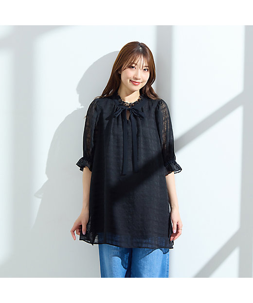 シアーチェック配色リボンブラウス（51034505） | Rose Tiara