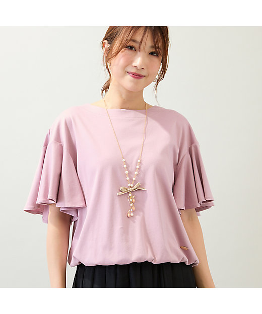 接触冷感／綿100％／手洗いOK】フレアスリーブカットソー