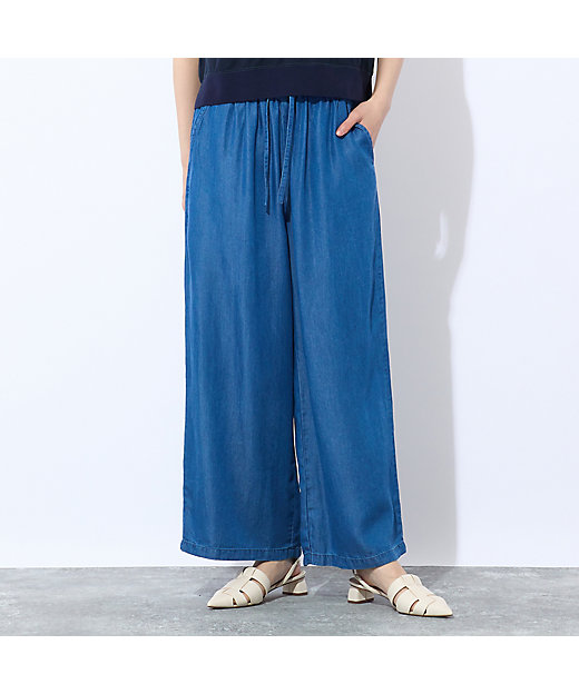 洗える】オールゴムワイド再生繊維（セルロース）デニムパンツ