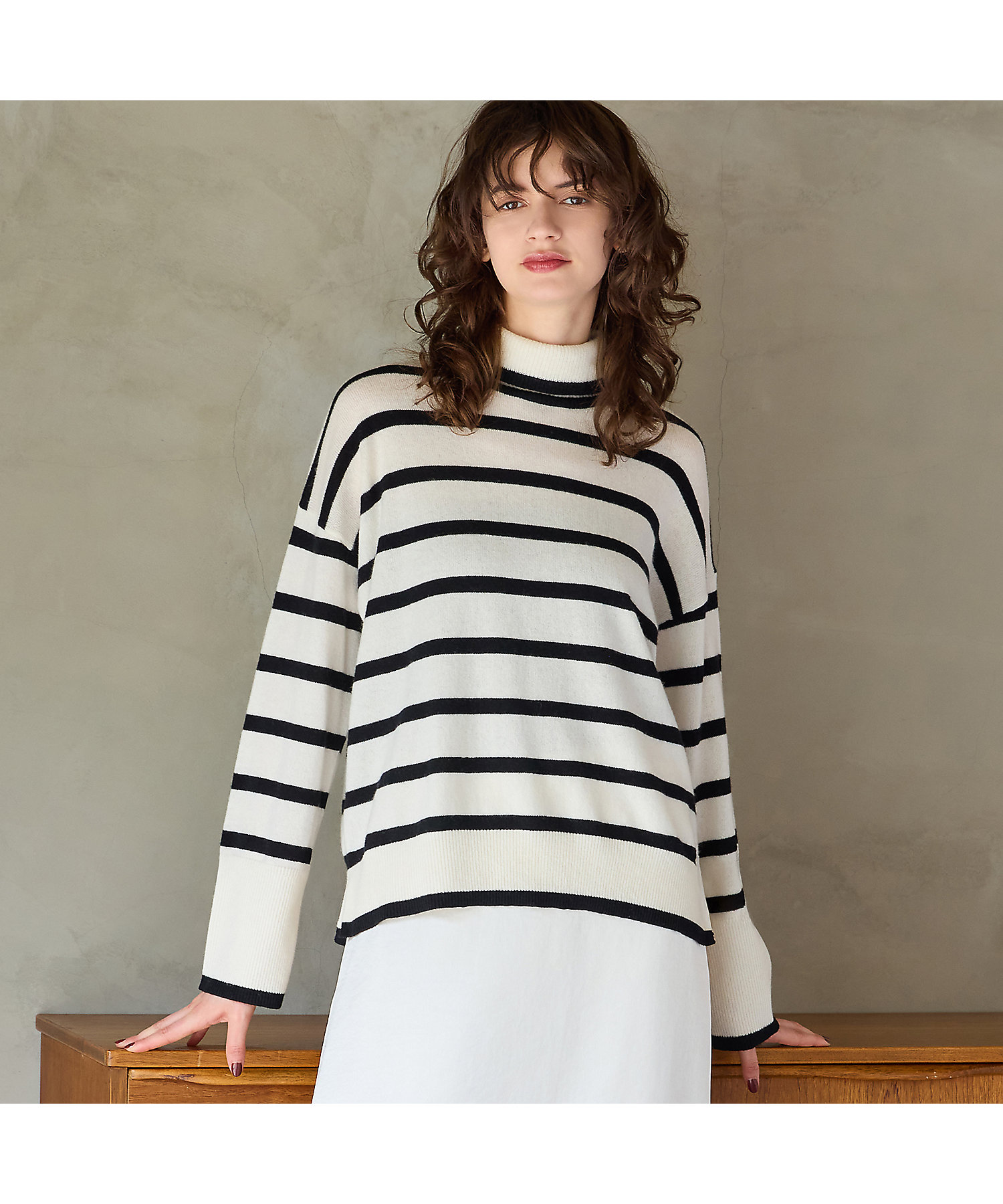 カシミヤ100％】タートルネックボーダーニット（81136509