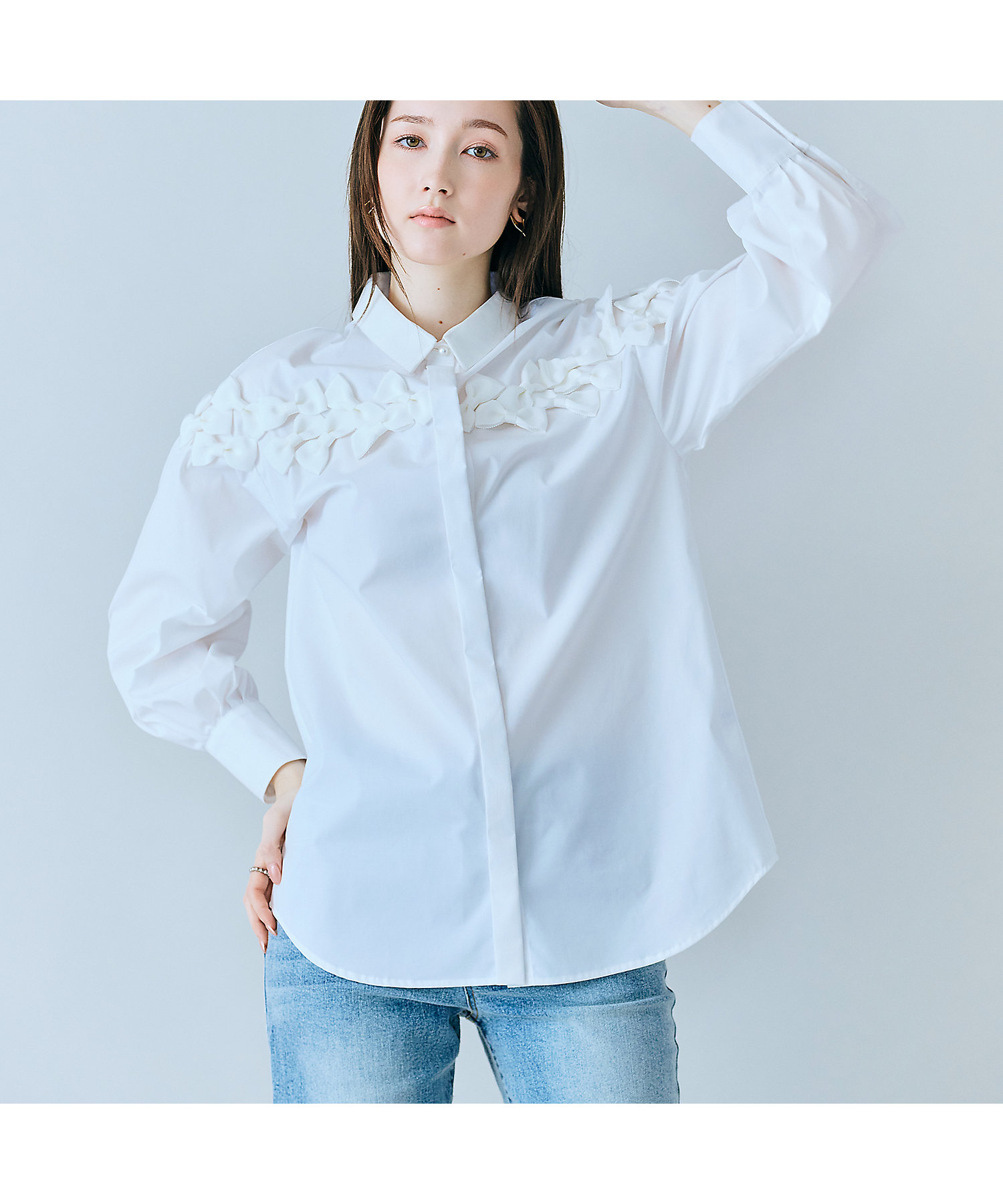 リボン付きシャツブラウス（83032606） | Rose Tiara (Women