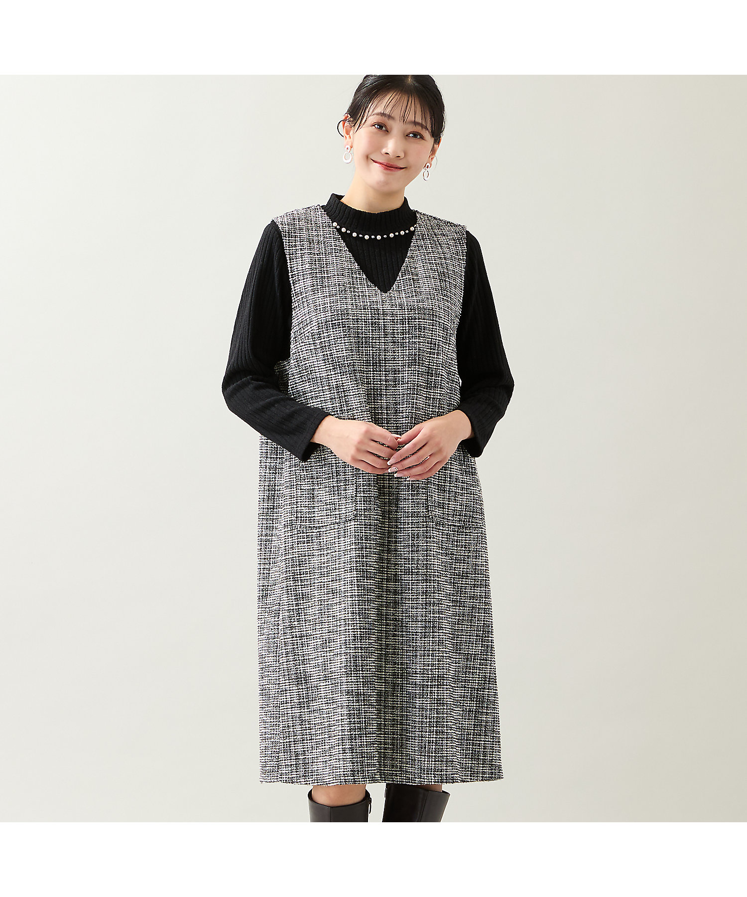 3L／4Lサイズあり】ファンシーニットジャンパースカート