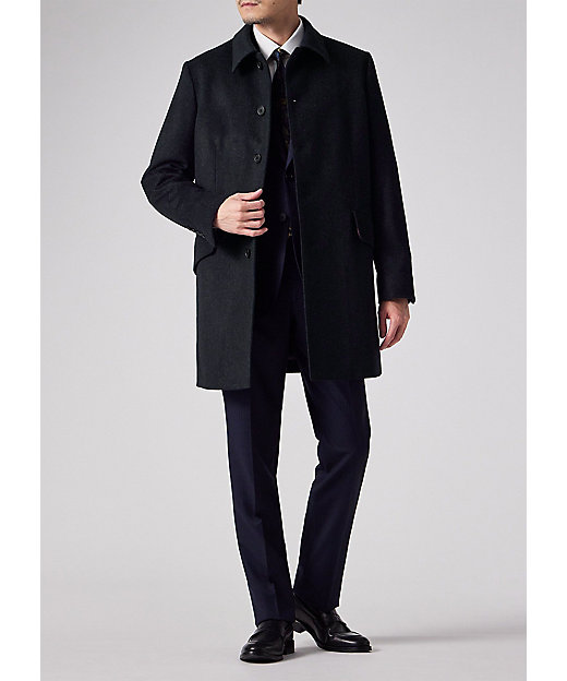 ヘリンボーン ウールカシミヤ ステンカラーコート