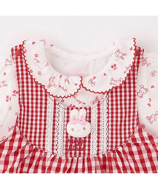 ウサギマスコットつきギンガムエプロン ロンパース 6261561