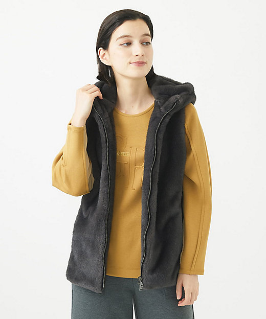 ミンクフェイクファータフタフードベスト | GEORGES RECH (Women