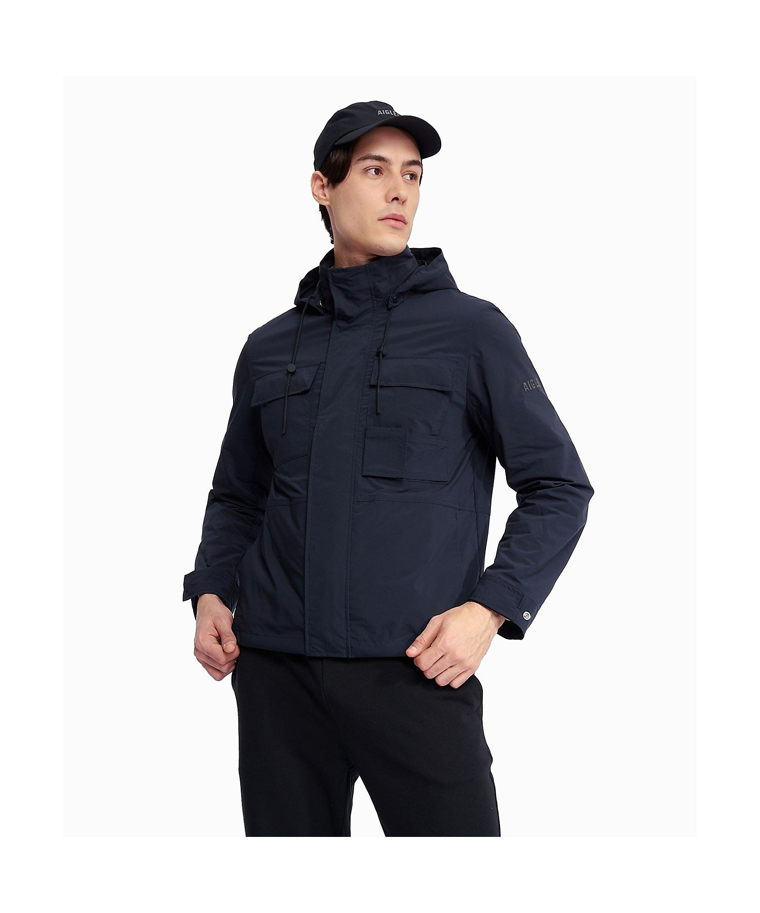 UVカット 撥水 形状記憶 ダブルジップフーデッドナイロンジャケット