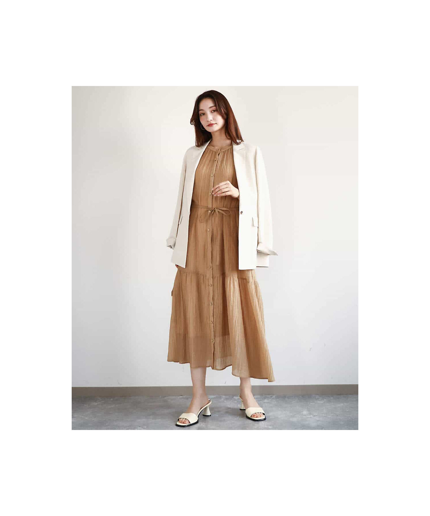 リネン混テーラードジャケット／洗える | MK MICHEL KLEIN (Women