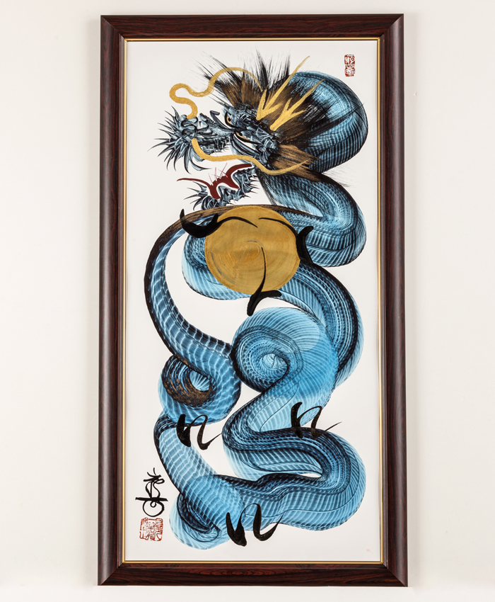 日光一筆龍新品縁起物 昇龍藍色