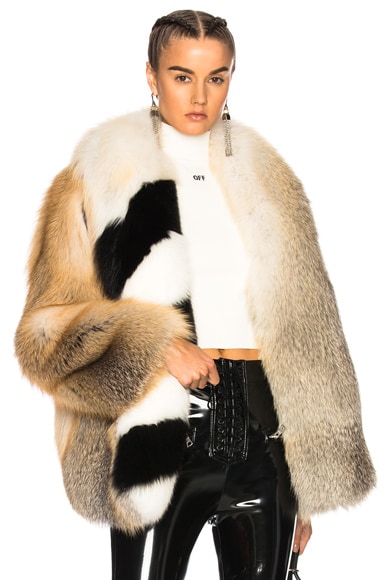 OFF-WHITE Fox Fur Coat with Stole in Beige | FWRD