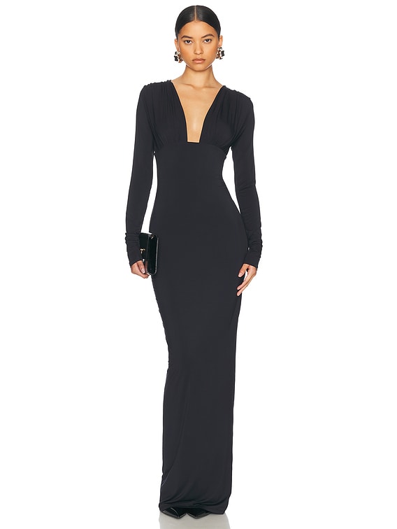 Helsa Jersey Deep V Maxi Dress in Black | FWRD