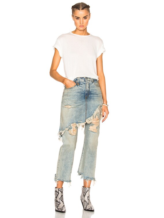 R13 Double Classic Shredded Hem in Leyton Blue Wash | FWRD