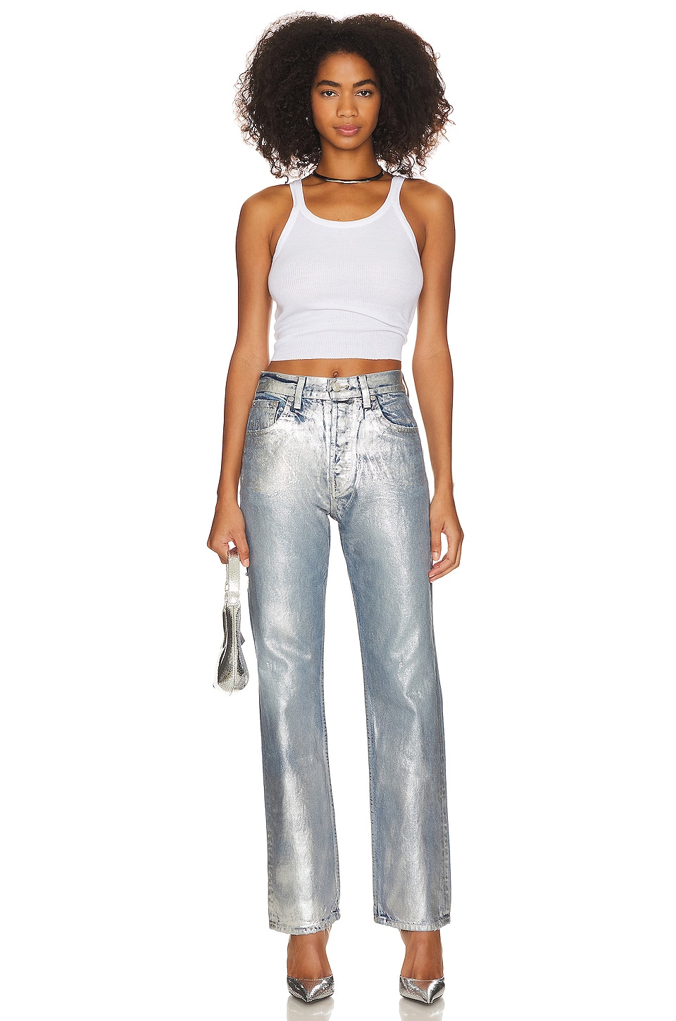 EB Denim High Rise Straight Jeans in Foil | REVOLVE