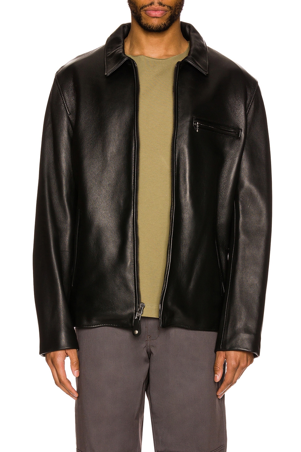 Schott Collar Lamb Leather Jacket in Black | REVOLVE