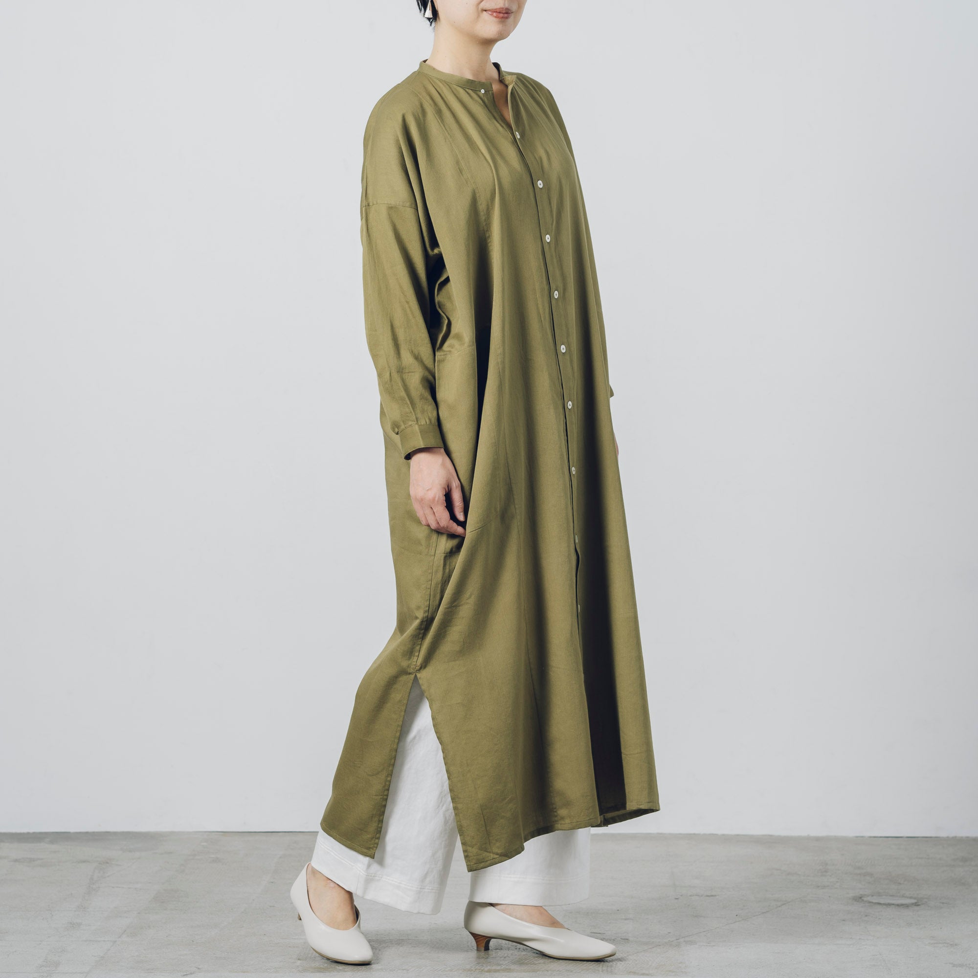 越前ワンピース］マキシ/OCサテン/マリーゴールドモスグリーン