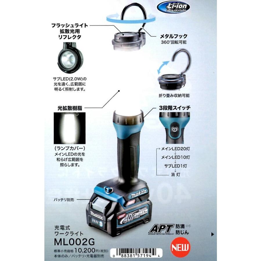 マキタ（makita） ML002G 40Vmax 充電式ワークライト <バッテリ・充電