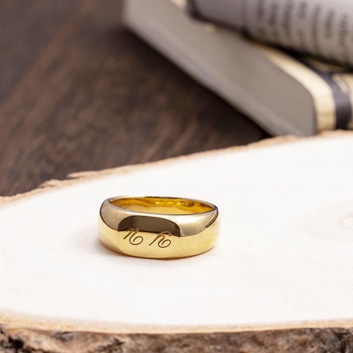 18金ゴールド印台K18 刻印 文字入れイニシャルメンズ リング指輪男性