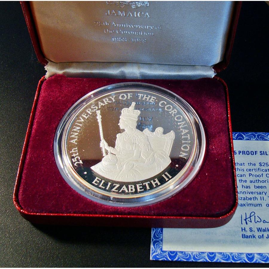○ジャマイカ 1978年 エリザベス女王戴冠25周年記念 25ドル銀貨 65mm
