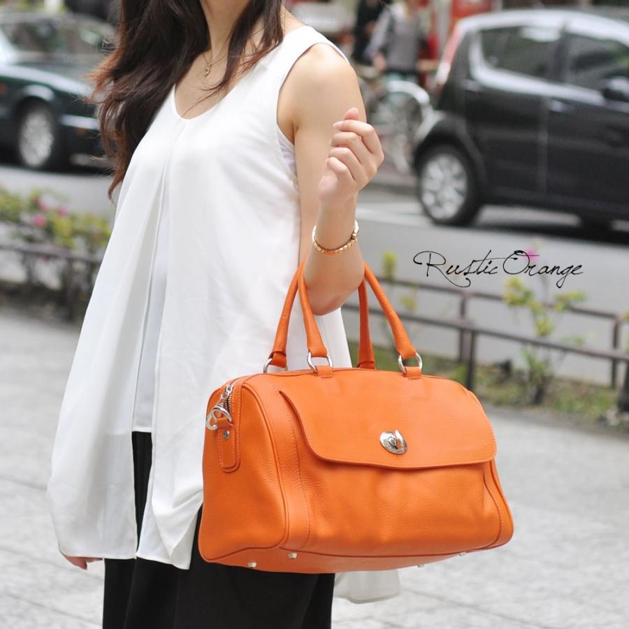 斜めがけショルダーバッグ 2WAY レザー オレンジ ボストンバッグ