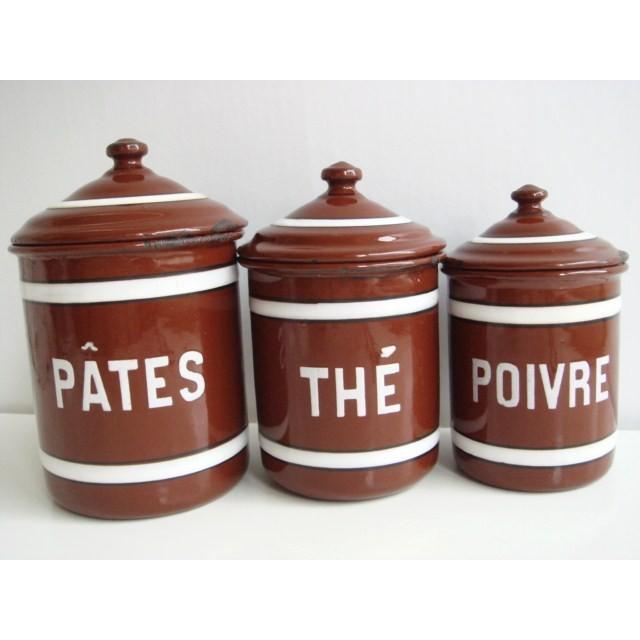 ホーローキャニスター 茶 3ピースセット B フランス アンティーク 保存