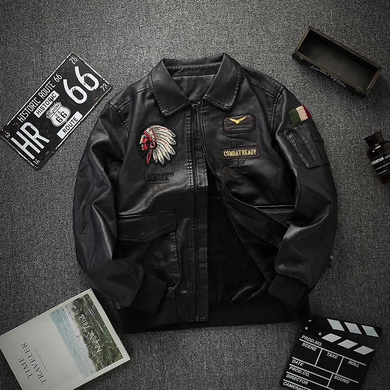 INDIANS 豪華刺繍/上級革使用・レザーMA-1フライトジャケット : 青