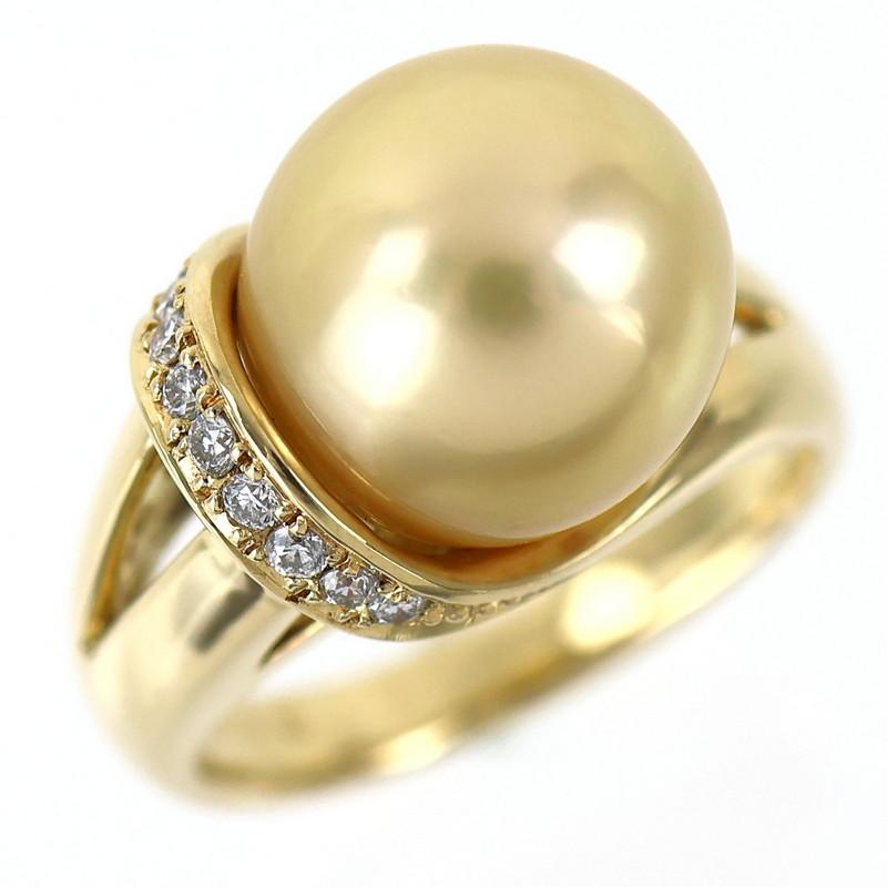 パール 指輪 14号 ゴールデンパール 11.6mm ダイヤモンド 0.18ct 18k