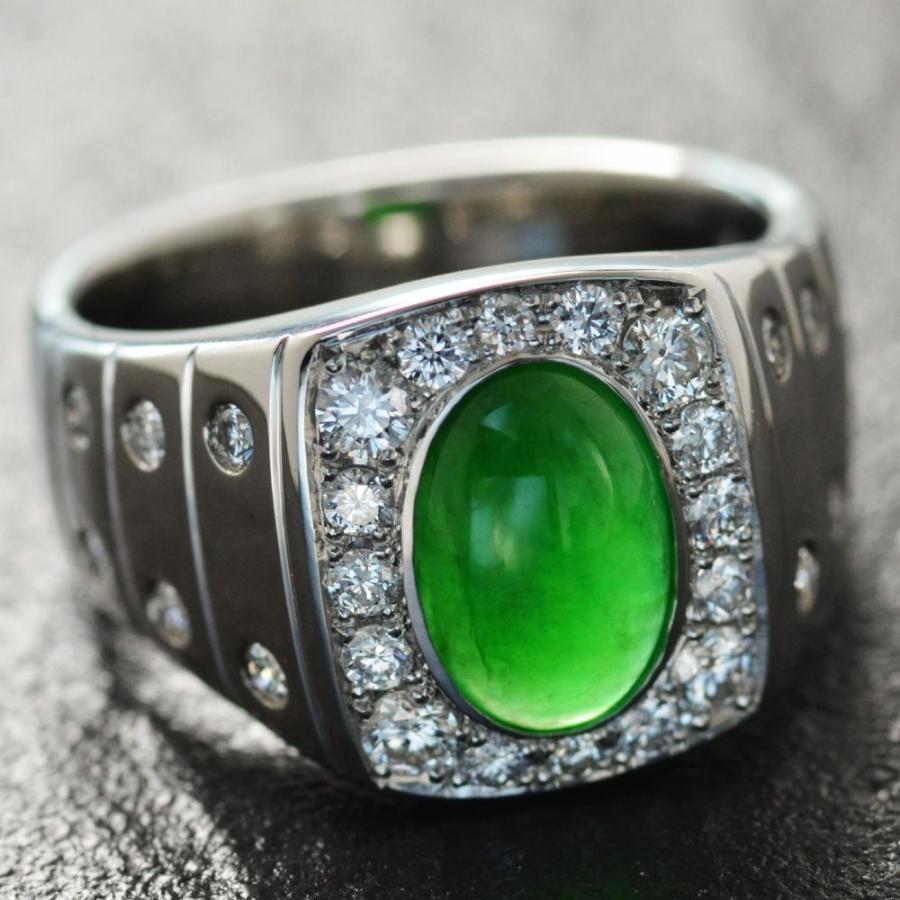 メンズリング プラチナ 指輪 翡翠 ダイヤモンド Pt950 地金 男性 幅広